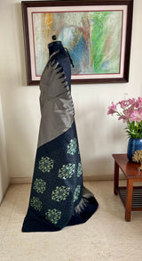 MANJISHA- GREY BLACK POCHAMPALLY SILK WITH TEMPLE BORDER