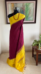 NARAYANI – DEEP MAROON KANJIVARAM WITH STRIKING YELLOW CONTRASTS