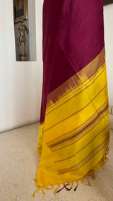 NARAYANI – DEEP MAROON KANJIVARAM WITH STRIKING YELLOW CONTRASTS