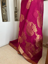 ANARVIKA – NEVER WORN MAGENTA PINK SILK COTTON WITH GOLDEN PEACOCKS