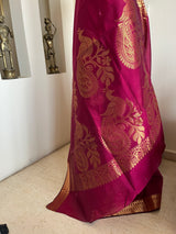 ANARVIKA – NEVER WORN MAGENTA PINK SILK COTTON WITH GOLDEN PEACOCKS