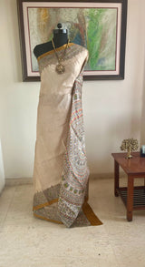 HEMALI- ELEGANT TUSSAR SILK SAREE WITH MADHUBANI BORDER AND AANCHAL