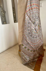 HEMALI- ELEGANT TUSSAR SILK SAREE WITH MADHUBANI BORDER AND AANCHAL