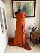 SHIBRITA- TUSSAR LINEN GHICHA BLEND IN RUST WITH COLOURED BANDS