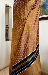 SIMI–OLIVE BROWN HANDLOOM SILK WITH FLORAL PRINTED BORDERS