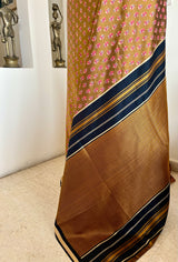 SIMI–OLIVE BROWN HANDLOOM SILK WITH FLORAL PRINTED BORDERS