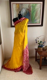 SUNETRA – KHANDUA SILK IN SUNSHINE YELLOW WITH RED AANCHAL