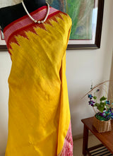 SUNETRA – KHANDUA SILK IN SUNSHINE YELLOW WITH RED AANCHAL