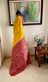 SUNETRA – KHANDUA SILK IN SUNSHINE YELLOW WITH RED AANCHAL