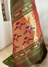 MRIDUSHI – SHOT GREEN PAITHANI WITH NARALI BORDER