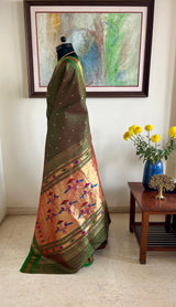 MRIDUSHI – SHOT GREEN PAITHANI WITH NARALI BORDER