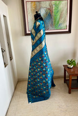 REVIKA- BLUE POCHAMPALLY WITH BOLD CHECKS AND IKAT DETAILS