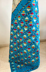 REVIKA- BLUE POCHAMPALLY WITH BOLD CHECKS AND IKAT DETAILS