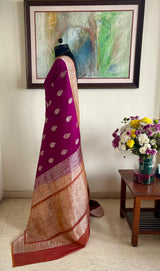 SASHI – BANARASI GEORGETTE IN MAGENTA WITH SILVER ZARI FLORALS
