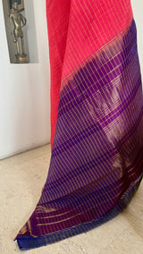 MEDHIKA – CORAL PINK GADWAL WITH PURPLE ZARI PAISLEY BORDER