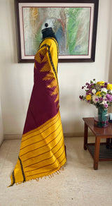 SUHAVI – CLASSIC CHOCOLATE BROWN KANJIVARAM WITH MUSTARD BORDER
