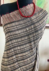 ELAKSHI – GREY BLACK GHICHA TUSSAR WITH JAMdANI FLORAL AANCHAL