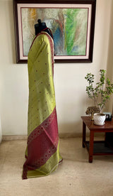 KRIPA – GREEN KANJIVARAM WITH MAROON FLORAL MOTIFS