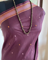 MEIVIKA – CHOCOLATE BROWN KANJIVARAM WITH PEACH AND OCHRE MOTIFS