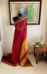 PRATHIKA- MAROON AND MUSTARD SOUTH SILK COTTON SAREE WITH ZARI