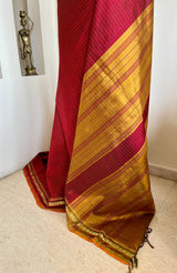 PRATHIKA- MAROON AND MUSTARD SOUTH SILK COTTON SAREE WITH ZARI