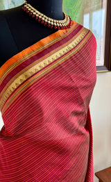 PRATHIKA- MAROON AND MUSTARD SOUTH SILK COTTON SAREE WITH ZARI