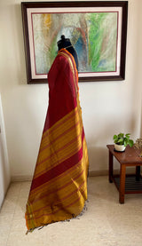 PRATHIKA- MAROON AND MUSTARD SOUTH SILK COTTON SAREE WITH ZARI