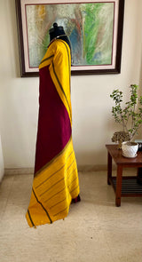 MALARINI – MAROON KORVAI KANJIVARAM WITH YELLOW BORDER