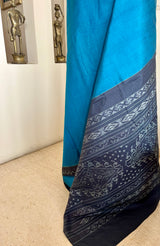 REETUSHA- BLUE POCHAMPALLY SILK SAREE WITH BLACK IKKAT BORDER