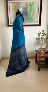 REETUSHA- BLUE POCHAMPALLY SILK SAREE WITH BLACK IKKAT BORDER