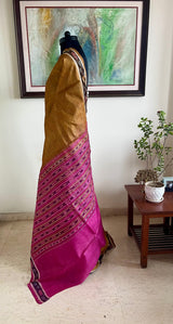AROHIKA – OLIVE BROWN SAMBALPURI SILK WITH A BANDHA FLORAL AANCHAL