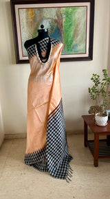 BHANUMI – PEACH KANJIVARAM WITH CHECKED CONTRASTS