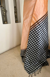 BHANUMI – PEACH KANJIVARAM WITH CHECKED CONTRASTS
