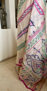 ARITRI – PINK TUSSAR JAMDANI WITH MULTICOLOURED WEAVE