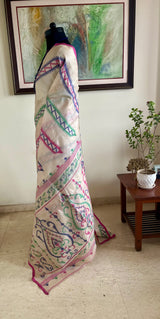 ARITRI – PINK TUSSAR JAMDANI WITH MULTICOLOURED WEAVE