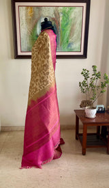 AADHILA - SOFT TONAL FLORALS ON TUSSAR WITH MAGENTA BORDER