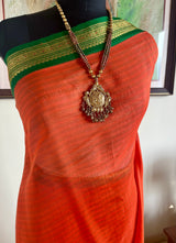 ARU - ORANGE GREEN GADWAL COTTON ZARI PEACOCK SAREE
