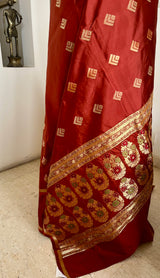 ATASI – RICH RUST BANARASI WITH FLORAL ZARI AANCHAL