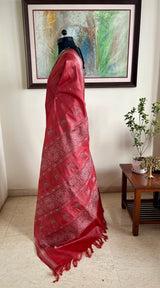 NAOMIKA- DARK PEACH RUST TUSSAR SAREE WITH WOVEN AANCHAL