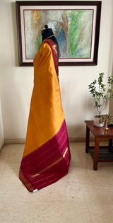 RAGAVI- GOLDEN YELLOW KORVAI KANJIVARAM WITH PEACOCK ZARI BORDER