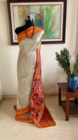MRUDANI – GREY KHANDUA WITH STRIKING LOTUS AND ELEPHANT MOTIFS