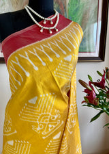 SUSHANTI- UNUSUAL YELLOW-RED CONTEMPORARY MULBERRY IKAT SAREE