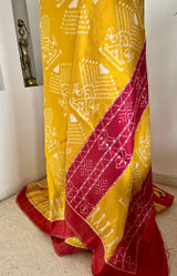 SUSHANTI- UNUSUAL YELLOW-RED CONTEMPORARY MULBERRY IKAT SAREE
