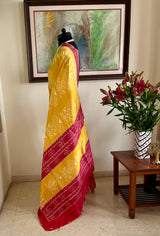 SUSHANTI- UNUSUAL YELLOW-RED CONTEMPORARY MULBERRY IKAT SAREE
