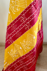 SUSHANTI- UNUSUAL YELLOW-RED CONTEMPORARY MULBERRY IKAT SAREE