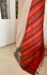 MRIDVIKA – GREYISH CREAM KANJIVARAM WITH RUST STRIPES
