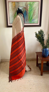 MRIDVIKA – GREYISH CREAM KANJIVARAM WITH RUST STRIPES
