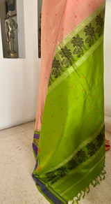 ABHITI – PEACH KANJIVARAM WITH CONTRAST GREEN AANCHAL