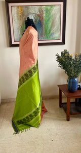 ABHITI – PEACH KANJIVARAM WITH CONTRAST GREEN AANCHAL