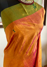 NAMYA – RUST ORANGE KANJIVARAM WITH OLIVE GREEN CONTRAST